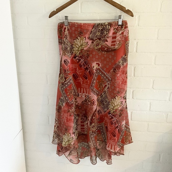 Y2K Midi skirt Hig low Mixed print Fairy Grunge Feminine Sz XL - Picture 1 of 12
